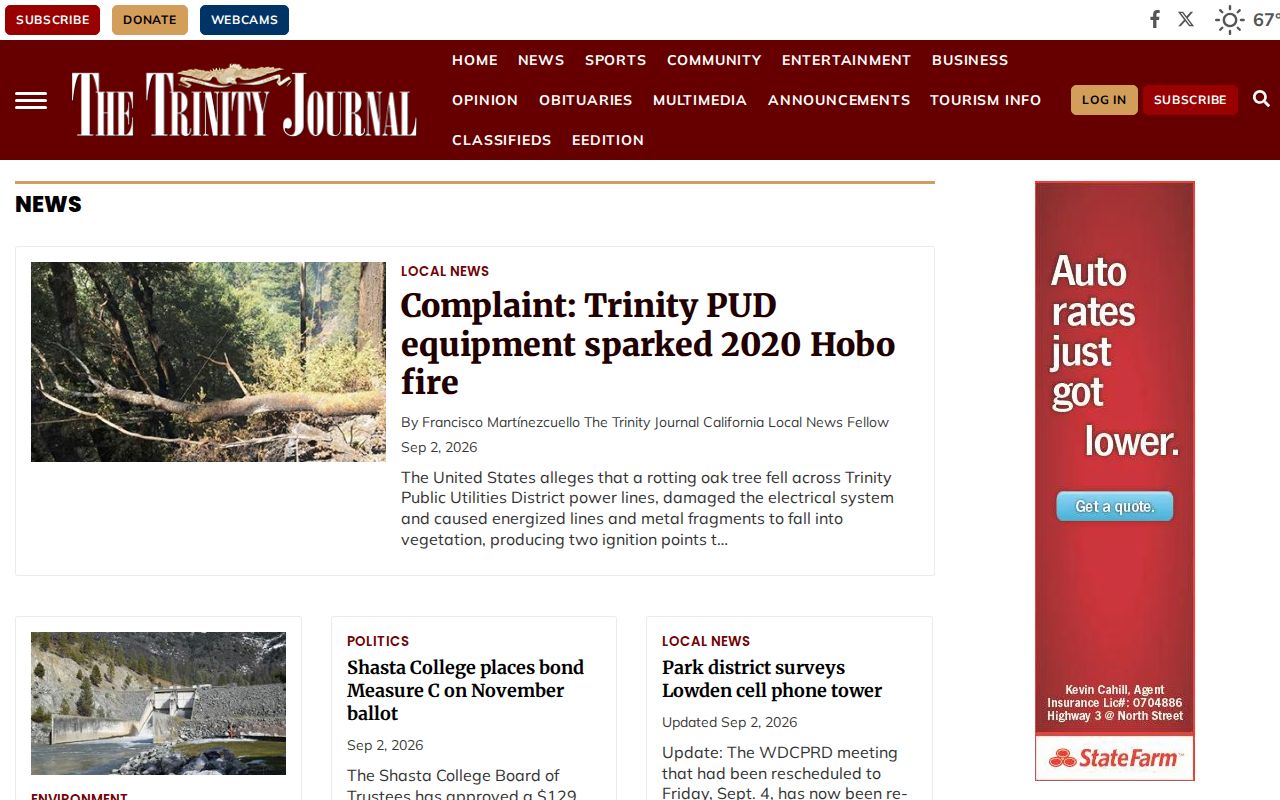 Trinity Journal homepage used for secondary local arrest-news context