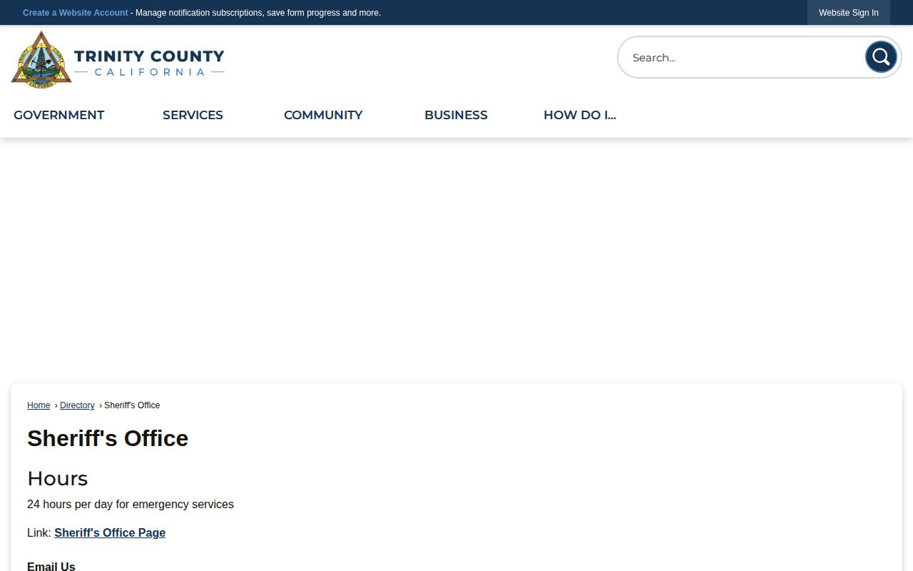 Trinity County Sheriff and correctional facility custody contact directory