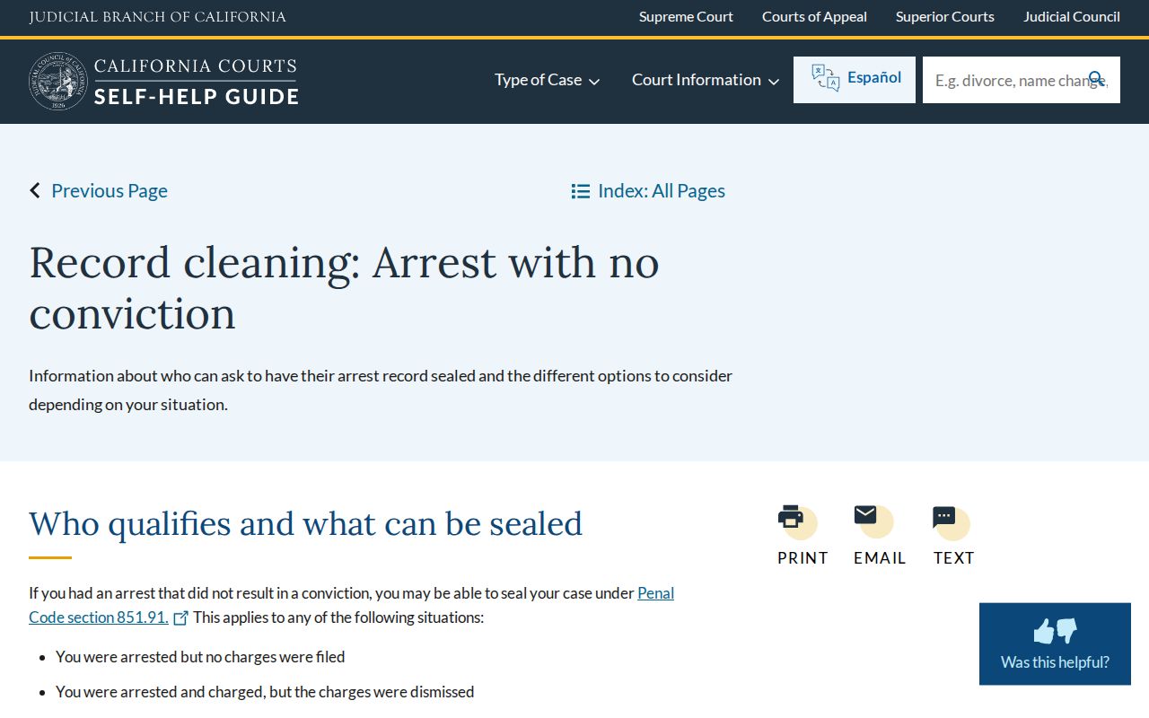 California Courts arrest without conviction sealing information