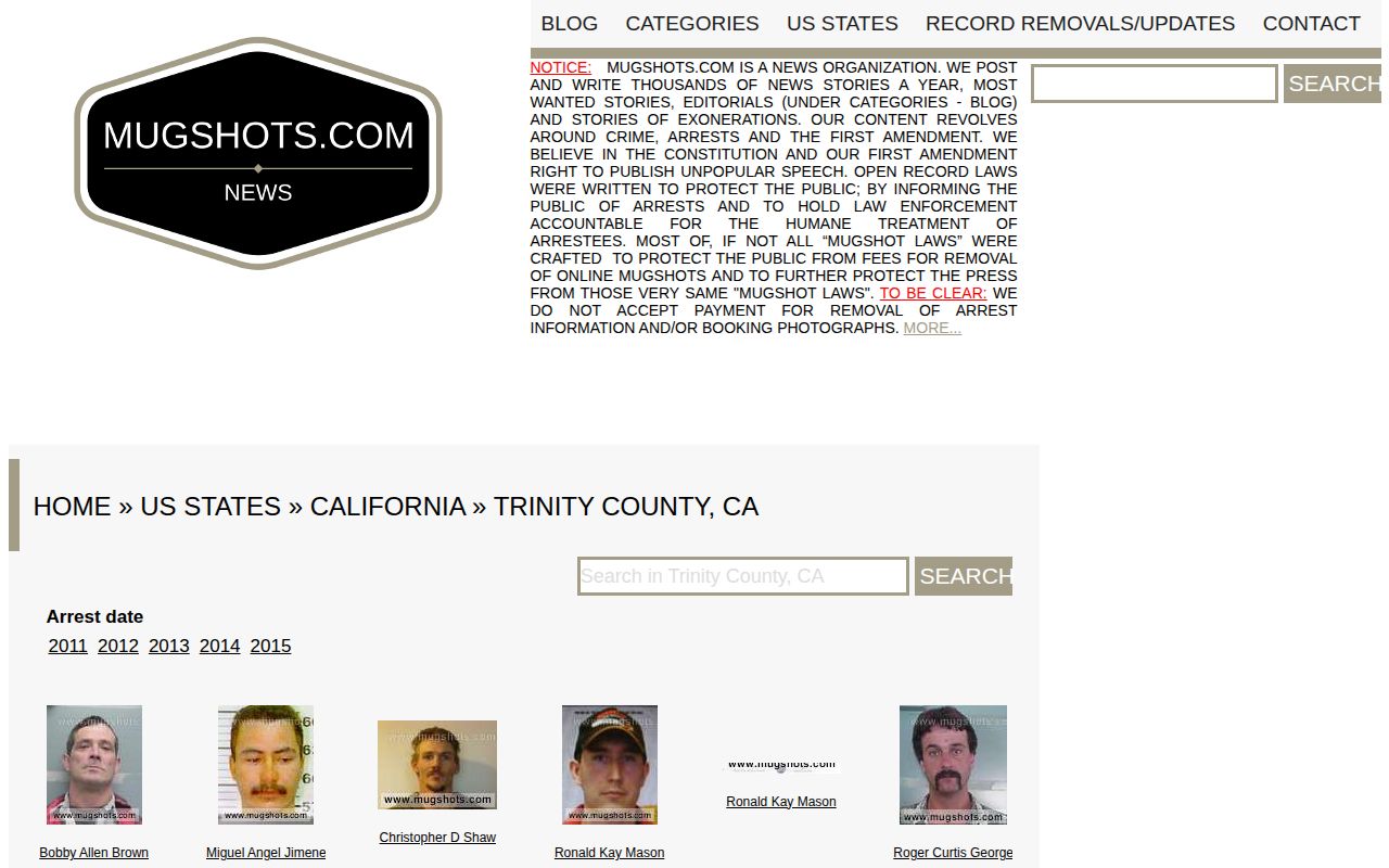 Unofficial Trinity County database page captured for source comparison