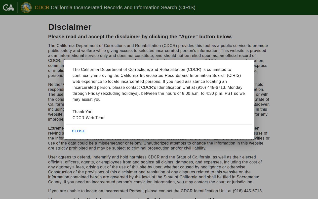 CDCR state prison locator used after a Trinity County custody transfer